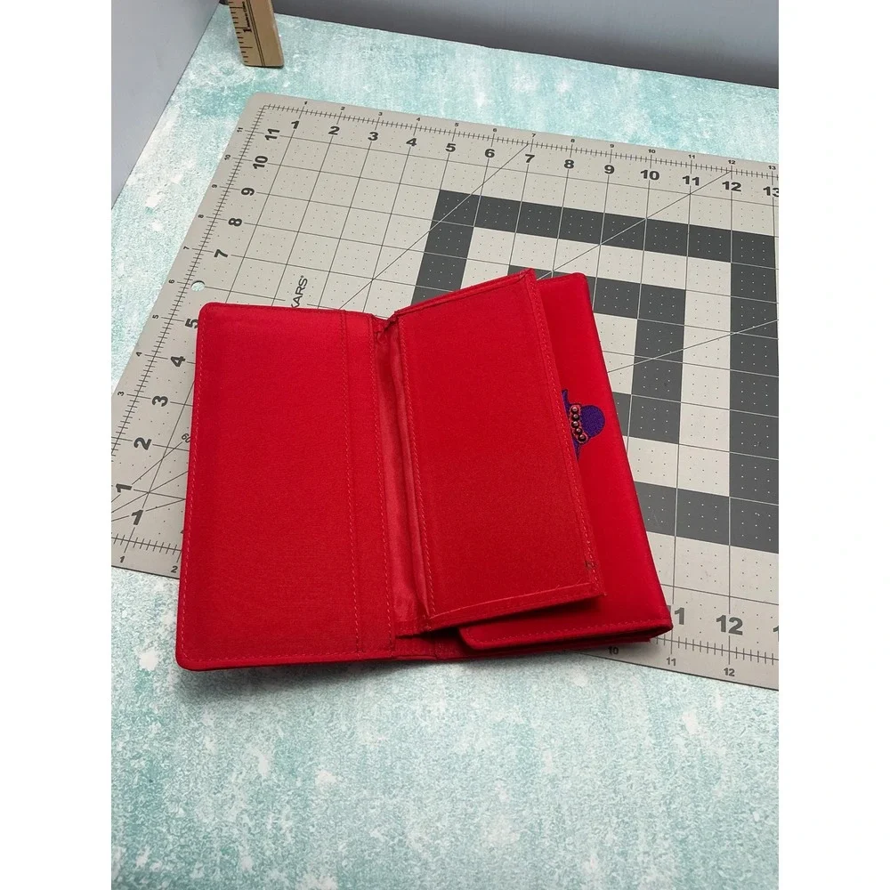 Red‎ Embroidered Hat Wallet Clutch Purse Women Snap Closure